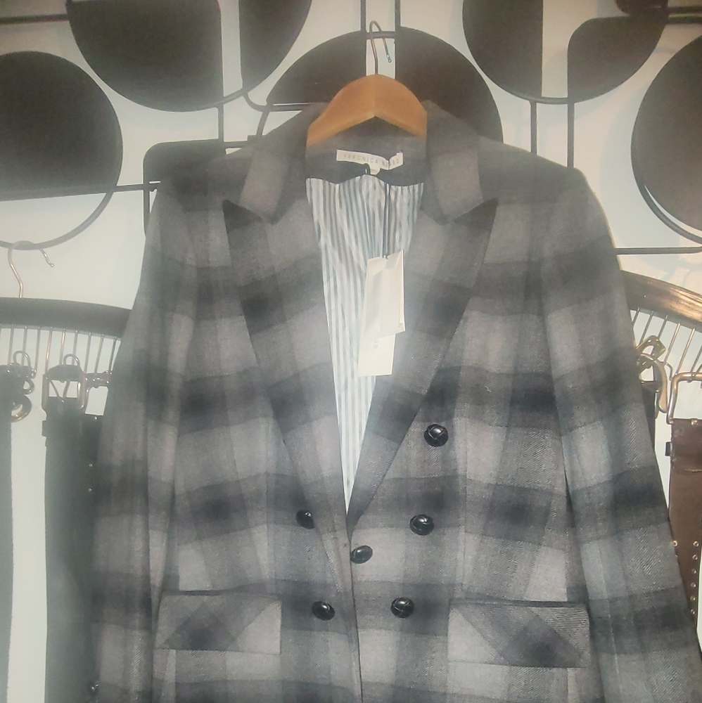 Veronica Beard Gray Plaid Dickey Blazer/Jacket with Black Buttons